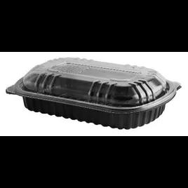 MicroRaves® Half Rib Take-Out Container Base & Lid Combo With Dome Lid 22 OZ PP OPS Black Clear Rectangle 100/Case