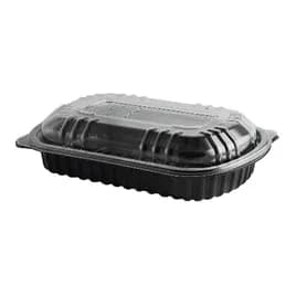 MicroRaves® Half Rib Take-Out Container Base & Lid Combo With Dome Lid 22 OZ PP OPS Black Clear Rectangle 100/Case