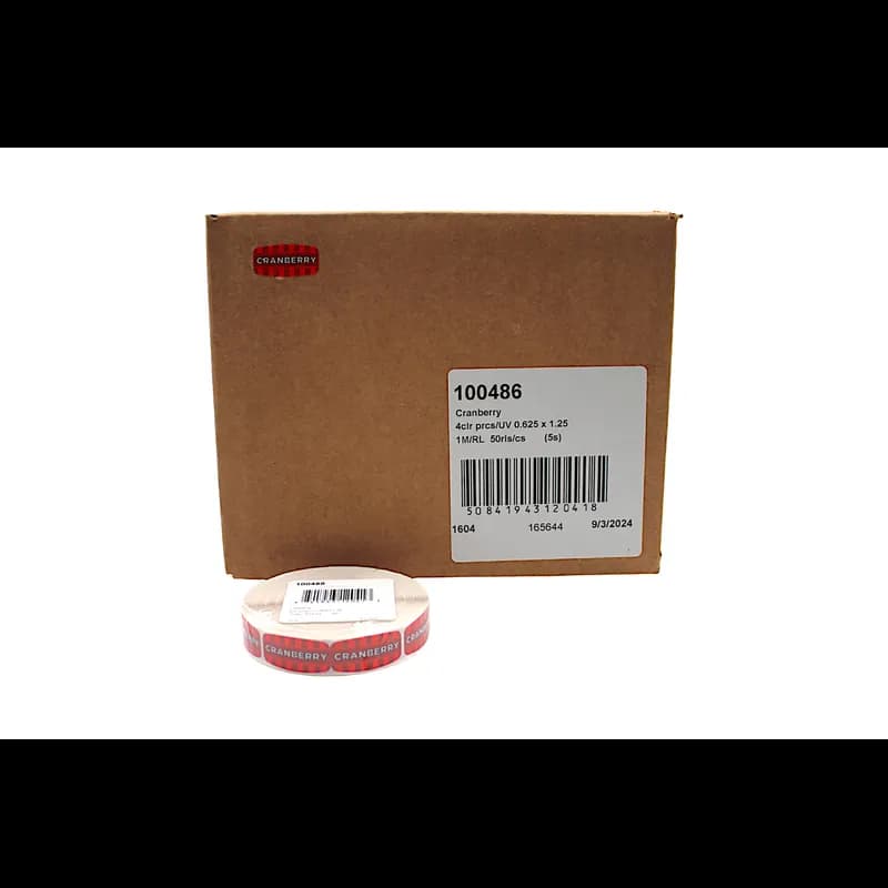 Cranberry Bakery Flavor Label 0.625X1.25 IN Oval 4 Color Process UV 1000 Count/Roll 50 Rolls/Case 50000 Count/Case