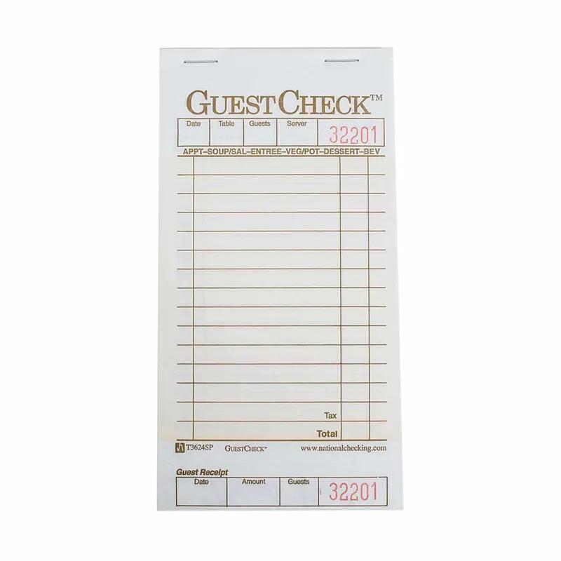 Guest Check 3.5X6.75 IN 1-Part Medium Single Copy Paper 100 Sheets/Pack 50 Packs/Case 5000 Count/Case