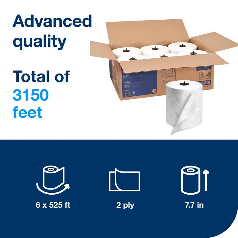 Tork Matic® Roll Paper Towel H1 7.75IN X525FT White Hardwound Embossed Refill 1.49IN Core Diameter 6 Rolls/Case
