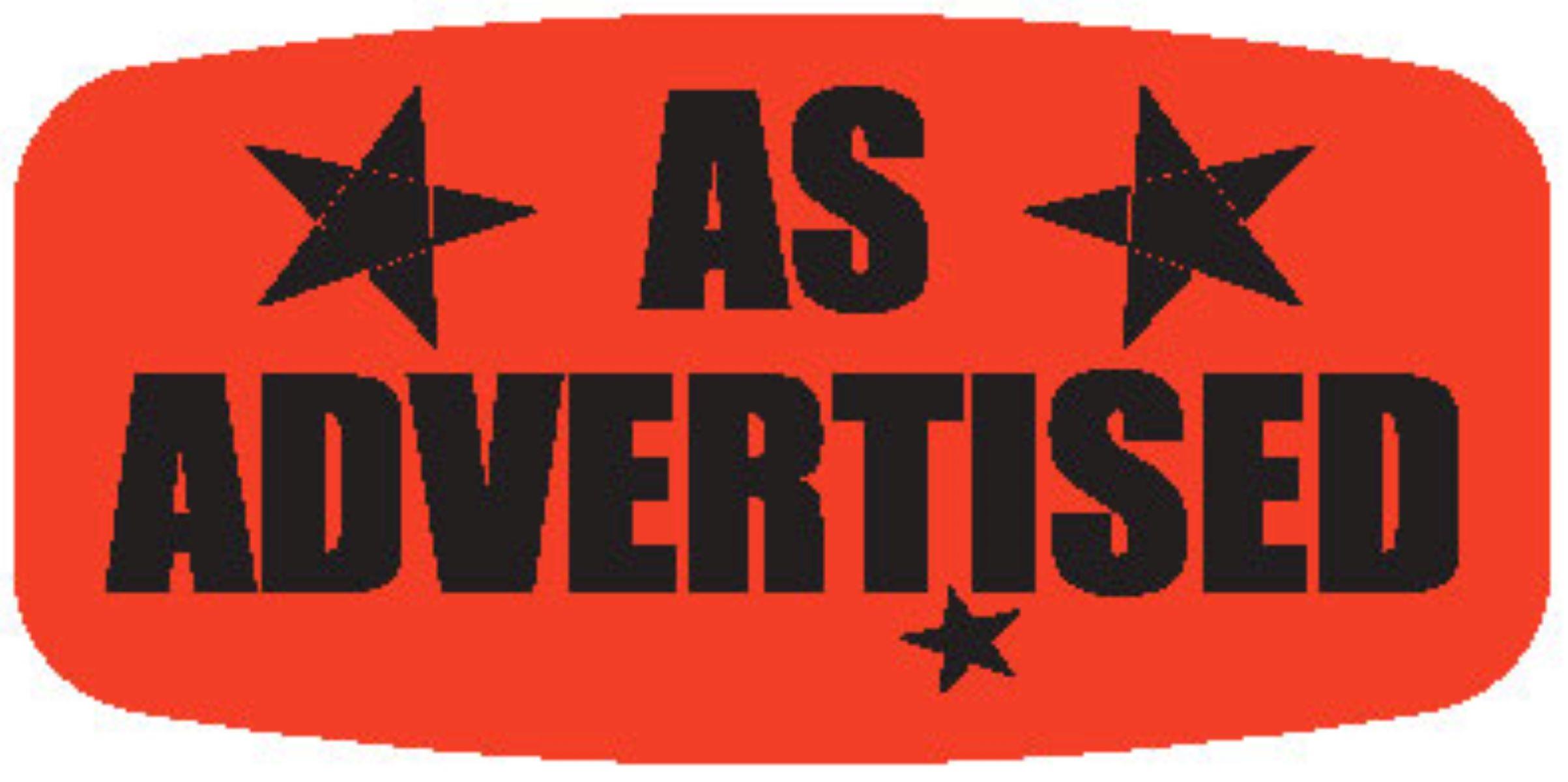 As Advertised Label Black Fluorescent Red Short Oval 1000 Count/Roll 50 Rolls/Case 50000 Count/Case