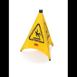 Wet Floor Sign Caution Sign 21X20 IN Yellow Multilingual Pop-Up Cone 3-Sided 1/Each