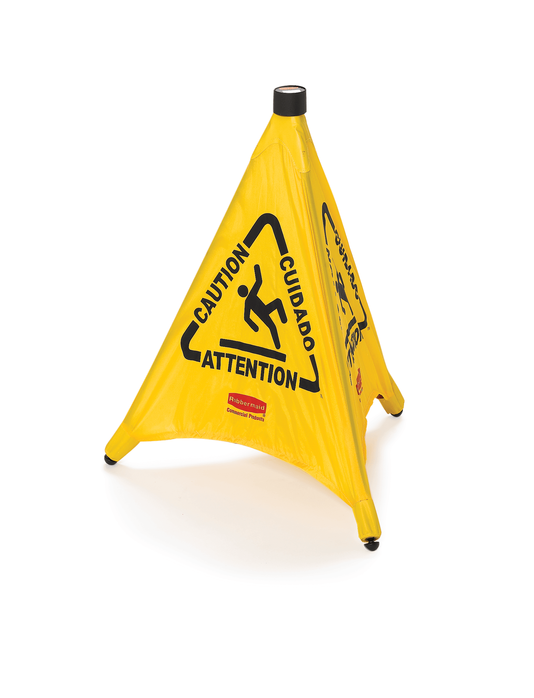 Wet Floor Sign Caution Sign 21X20 IN Yellow Multilingual Pop-Up Cone 3-Sided 1/Each