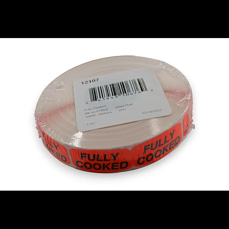 Fully Cooked Label Black Fluorescent Red Short Oval 1000 Count/Roll 50 Rolls/Case 50000 Count/Case