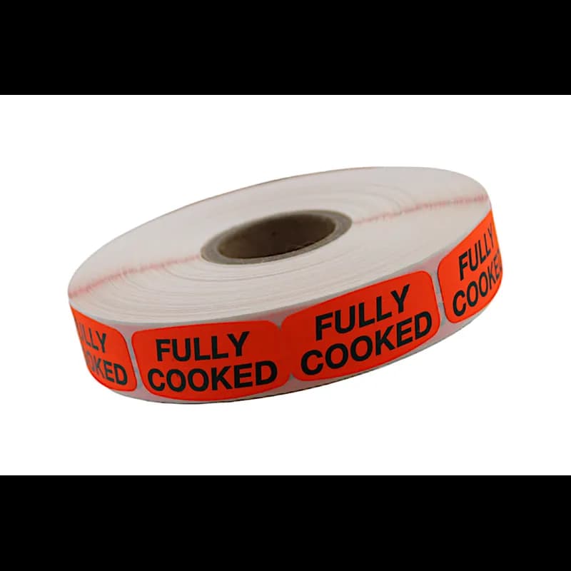 Fully Cooked Label Black Fluorescent Red Short Oval 1000 Count/Roll 50 Rolls/Case 50000 Count/Case