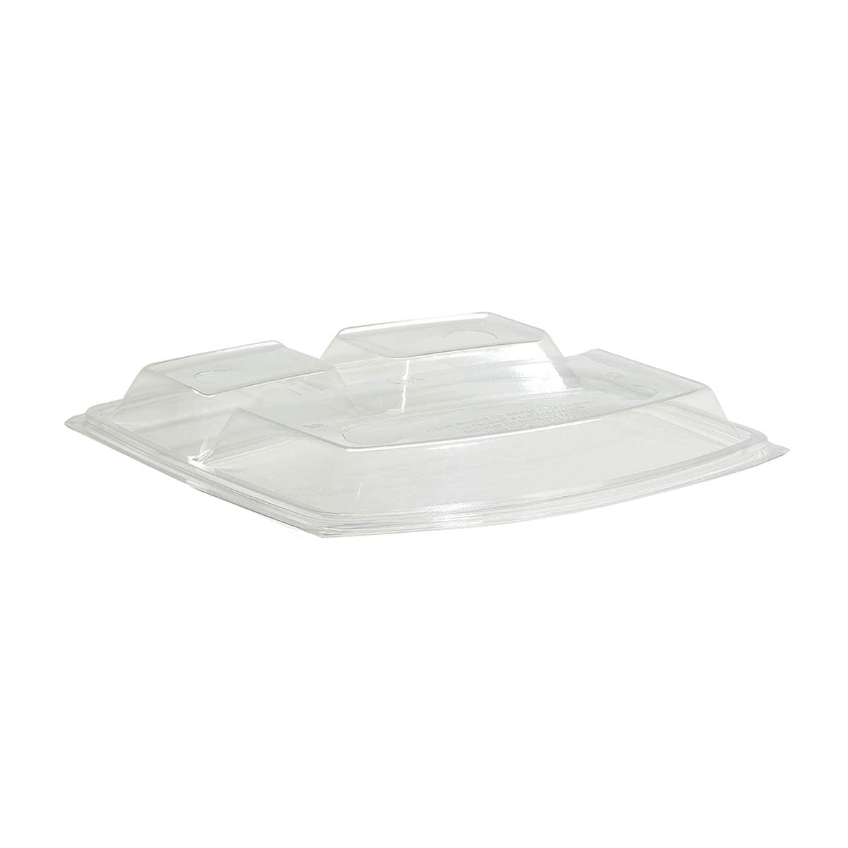 The BOTTLEBOX ® Lid 10.25X10.25X1.2 IN 3 Compartment RPET Clear Square For 34 OZ Container 200/Case
