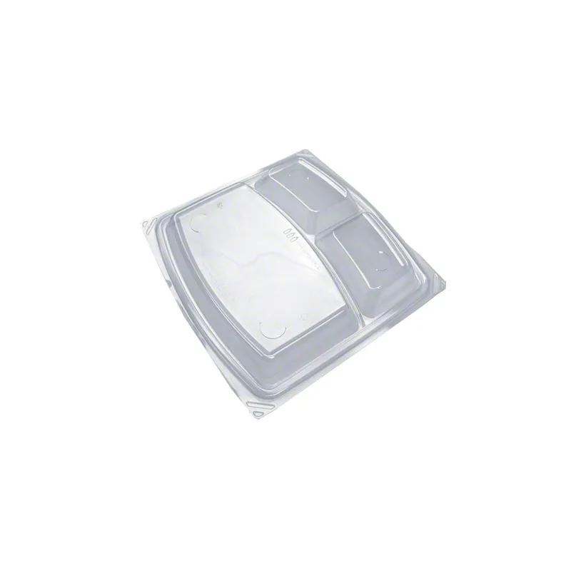 The BOTTLEBOX ® Lid 10.25X10.25X1.15 IN 3 Compartment RPET Clear Square For 34 OZ Container 200/Case