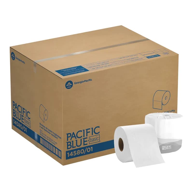 Pacific Blue Basic Toilet Paper & Tissue Roll 4.05X3.8 IN 1PLY White Standard 1210 Sheets/Roll 80 Rolls/Case