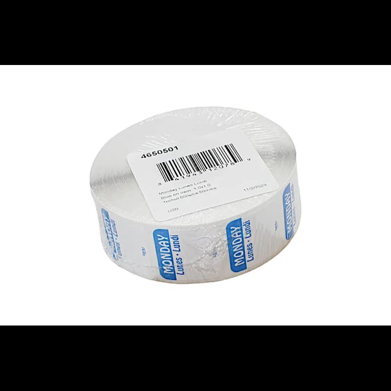 Monday DOW Food Safety Label 1X1 IN Blue Square Trilingual Regular Removable 1000 Count/Roll 50 Rolls/Case