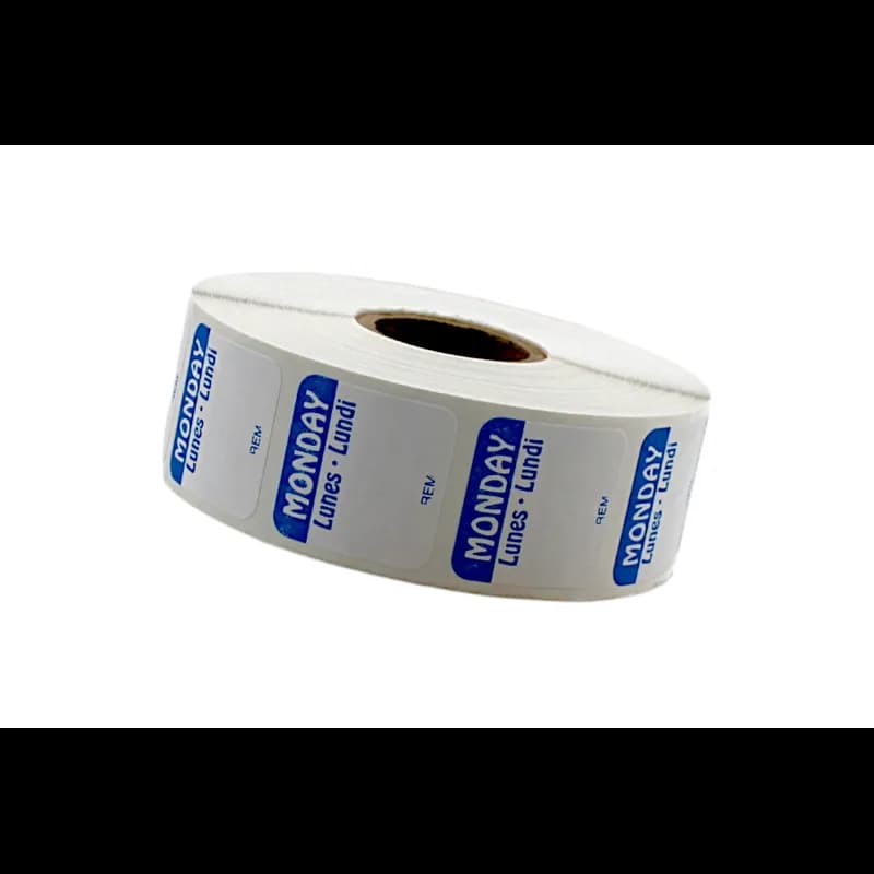 Monday DOW Food Safety Label 1X1 IN Blue Square Trilingual Regular Removable 1000 Count/Roll 50 Rolls/Case