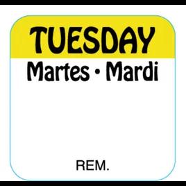 Tuesday DOW Food Safety Label 1X1 IN Yellow Black Square Trilingual Regular Removable 1000 Count/Roll 50 Rolls/Case