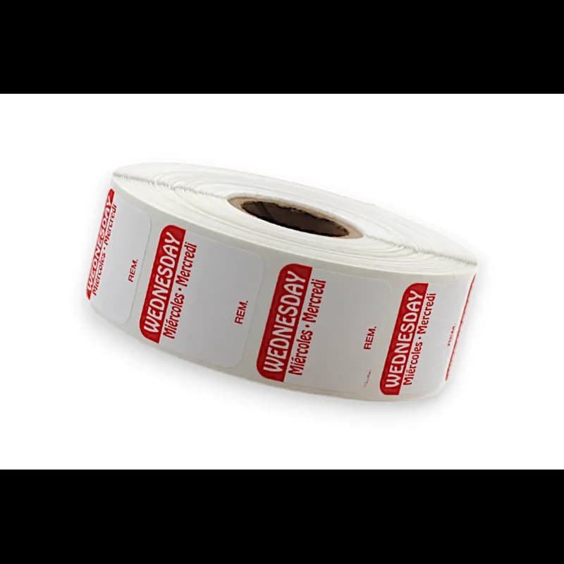Wednesday DOW Food Safety Label 1X1 IN Red Square Trilingual Regular Removable 1000 Count/Roll 50 Rolls/Case