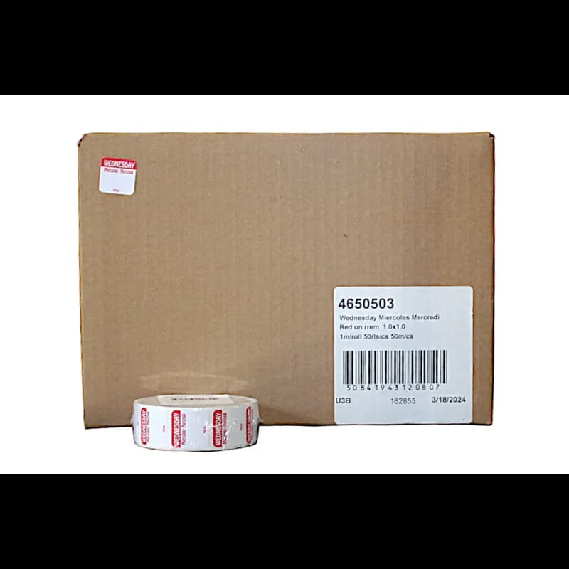 Wednesday DOW Food Safety Label 1X1 IN Red Square Trilingual Regular Removable 1000 Count/Roll 50 Rolls/Case