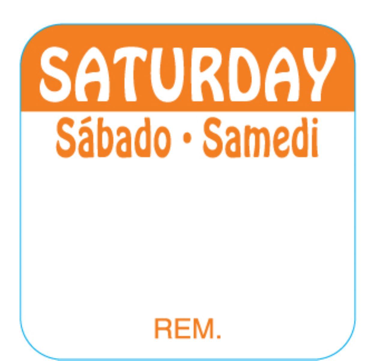 Saturday DOW Food Safety Label 1X1 IN Orange Square Trilingual Regular Removable 1000 Count/Roll 50 Rolls/Case