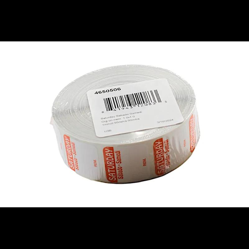 Saturday DOW Food Safety Label 1X1 IN Orange Square Trilingual Regular Removable 1000 Count/Roll 50 Rolls/Case