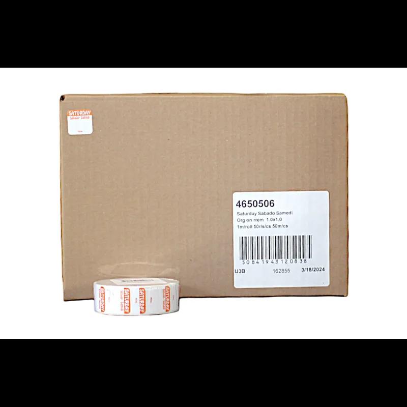 Saturday DOW Food Safety Label 1X1 IN Orange Square Trilingual Regular Removable 1000 Count/Roll 50 Rolls/Case