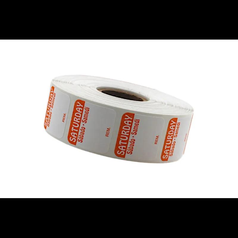 Saturday DOW Food Safety Label 1X1 IN Orange Square Trilingual Regular Removable 1000 Count/Roll 50 Rolls/Case