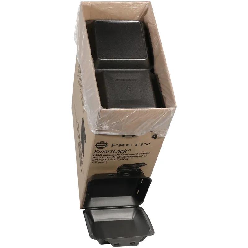 Take-Out Container Hinged With Dome Lid 9X9.5X3.3 IN Polystyrene Foam Black Square 150/Case