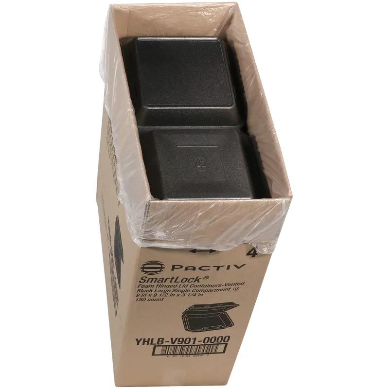 Take-Out Container Hinged With Dome Lid 9X9.5X3.3 IN Polystyrene Foam Black Square 150/Case