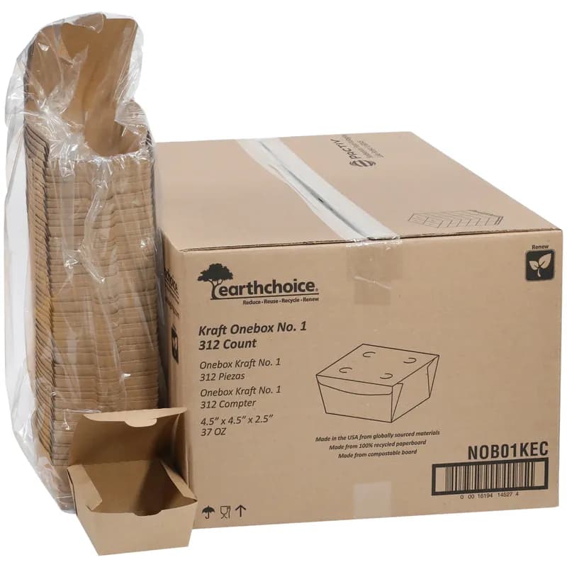 OneBox® #1 Take-Out Box Tuck-Top 4.5X4.5X2.5 IN Paperboard Kraft Square 312/Case