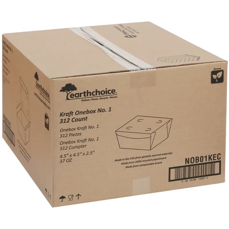 OneBox® #1 Take-Out Box Tuck-Top 4.5X4.5X2.5 IN Paperboard Kraft Square 312/Case