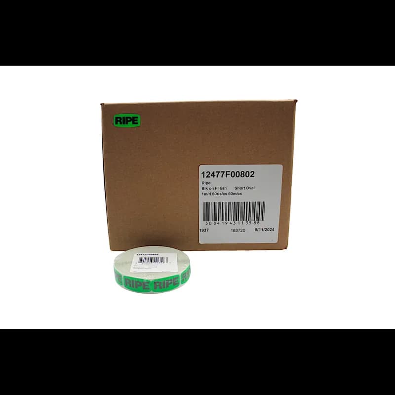 Ripe Label Black Fluorescent Green Short Oval Dayglo 1000/Roll