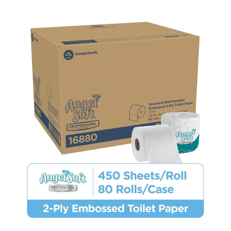 Angel Soft Professional® Toilet Paper & Tissue Roll 4X3.8 IN 2PLY White Embossed EPA Indicator 450 Sheets/Roll
