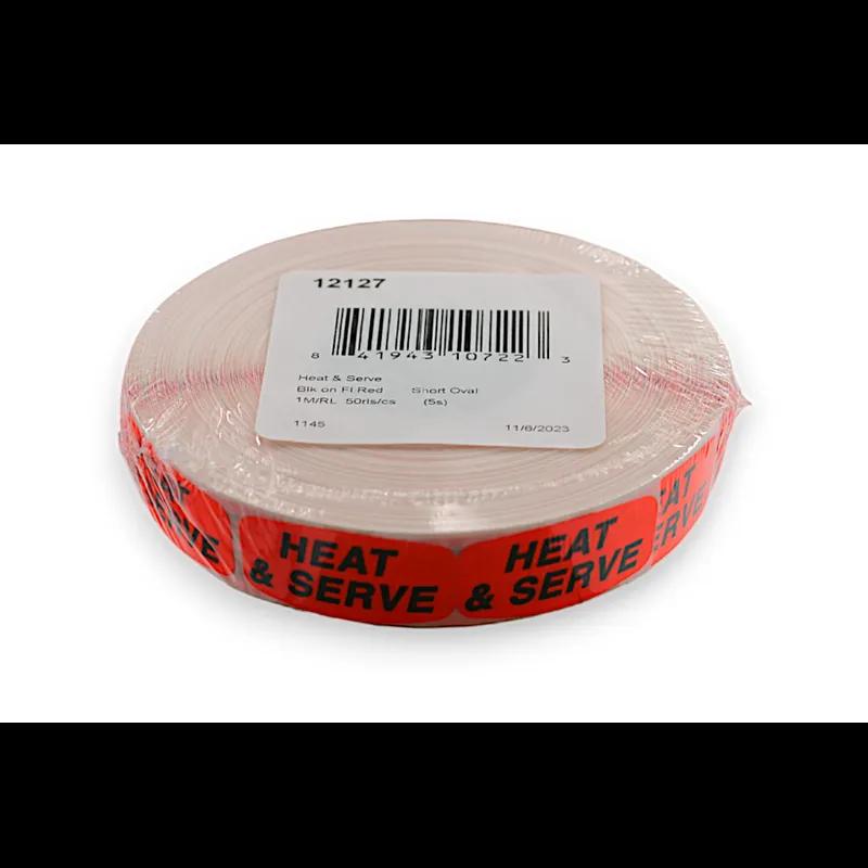 Heat & Serve Label Black Fluorescent Red Short Oval Dayglo 1000 Count/Roll 50 Rolls/Case 50000 Count/Case