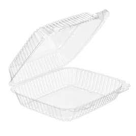 Essentials Salad Take-Out Container Hinged With Dome Lid Large (LG) 8.4375X7.9375X2.875 IN RPET Clear Rectangle Bar Lock 200/Case