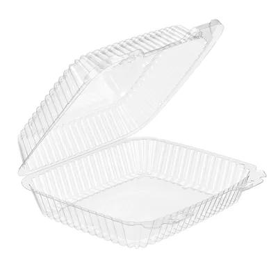 Essentials Salad Take-Out Container Hinged With Dome Lid Large (LG) 8X7X3 IN RPET Clear Rectangle Bar Lock 200/Case