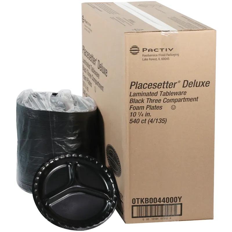 Plate 10X1 IN 3 Compartment Polystyrene Foam Black Laminated 540/Case