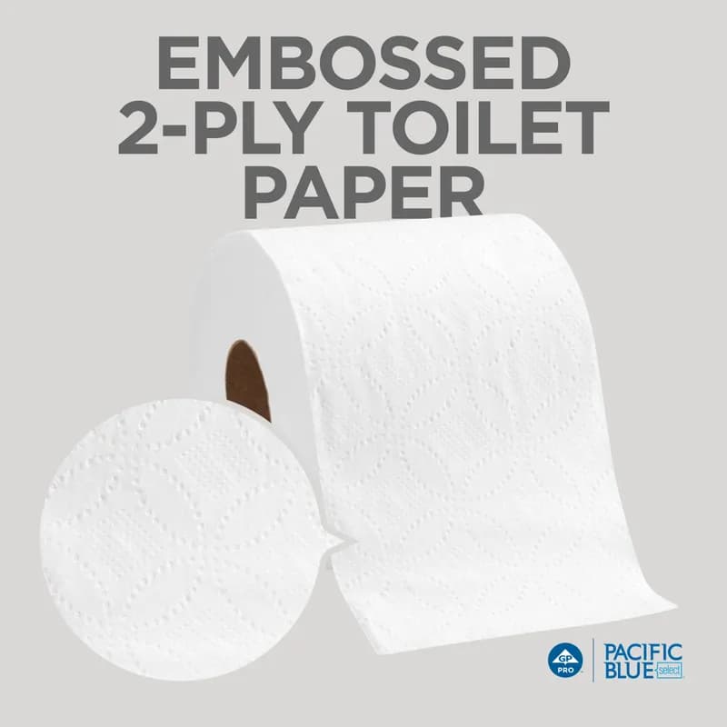 Pacific Blue Select Toilet Paper & Tissue Roll 4X3.8 IN 2PLY White Embossed Standard EPA Indicator 550 Sheets/Roll
