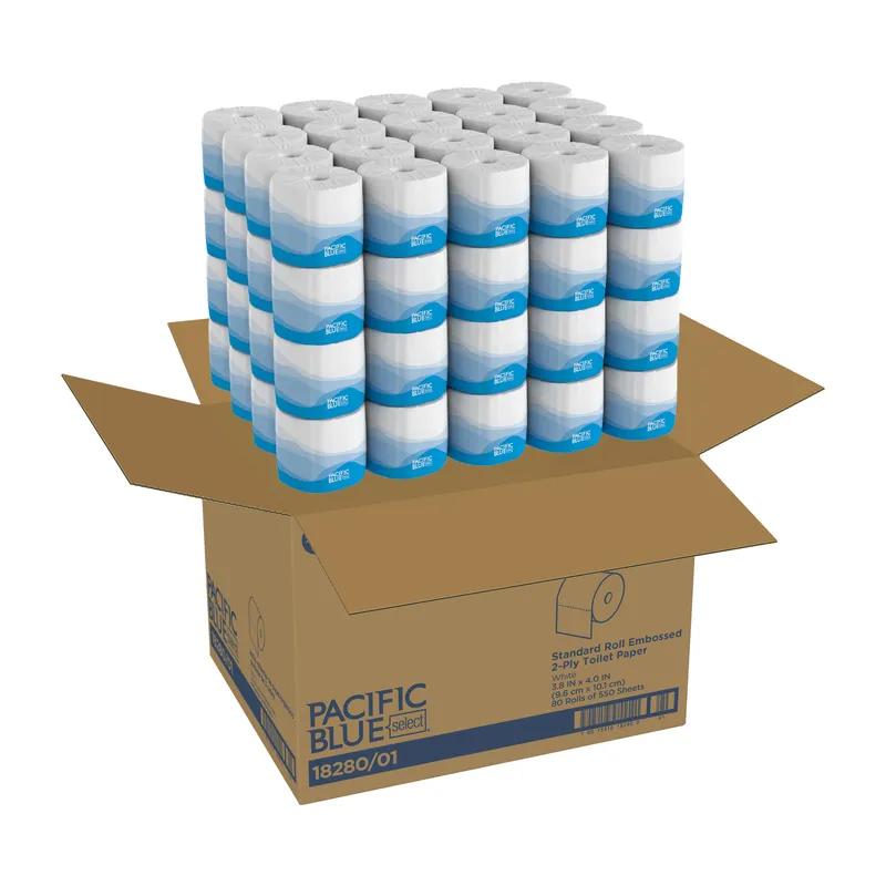 Pacific Blue Select Toilet Paper & Tissue Roll 4X3.8 IN 2PLY White Embossed Standard EPA Indicator 550 Sheets/Roll