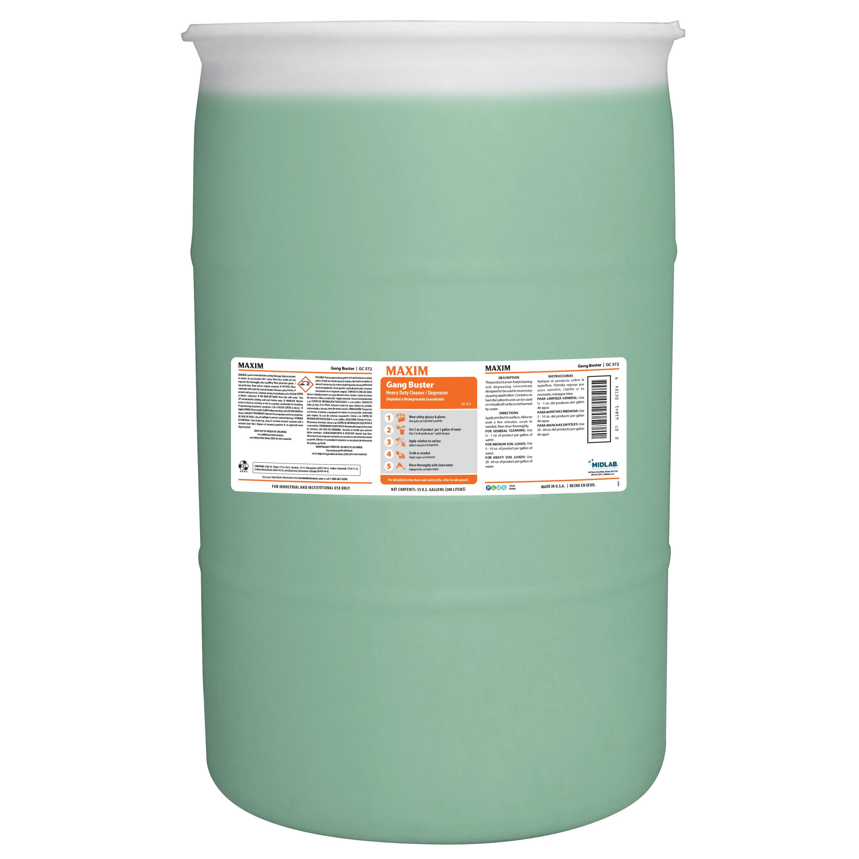 Maxim® Gang Buster Degreaser 55 GAL Multi Surface Concentrate Non-Butyl 55/Drum