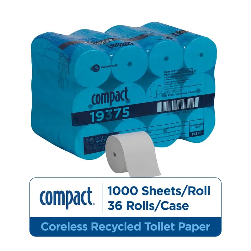 Compact® Toilet Paper & Tissue Roll 4X3.8 IN 2PLY White Coreless 1000 Sheets/Roll 36 Rolls/Case 36000 Sheets/Case