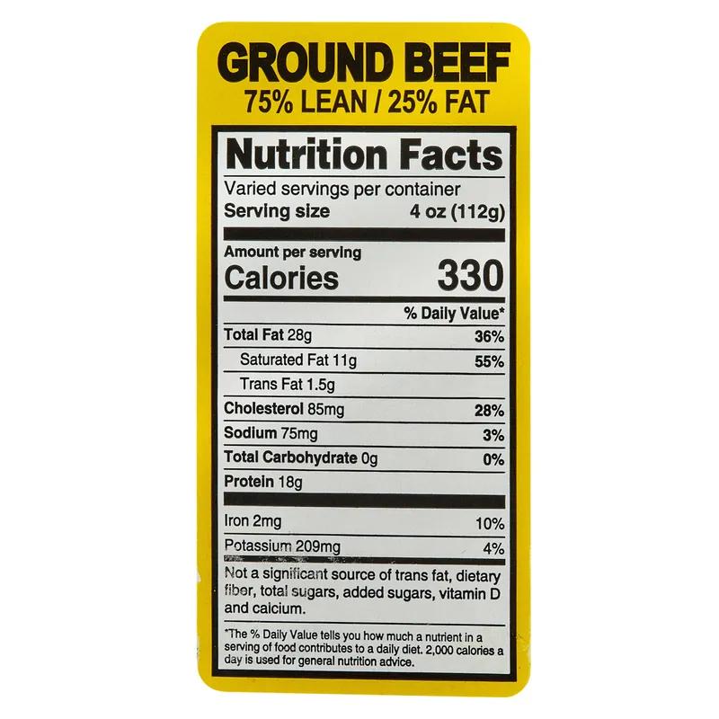 Ground Beef 75/25 Label Nutritional Facts 500/Roll