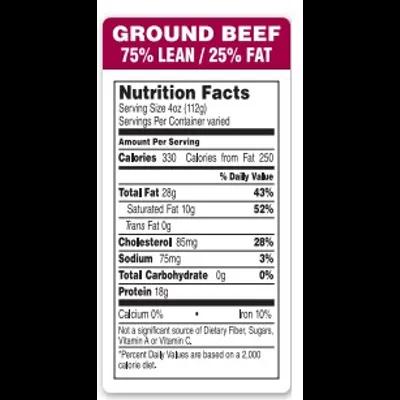 Ground Beef 75/25 Label Nutritional Facts 500/Roll