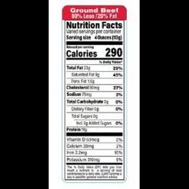 Ground Beef FDA 80/20 Label 1.5X4.125 IN Red Black Rectangle Nutritional Facts 1000/Roll