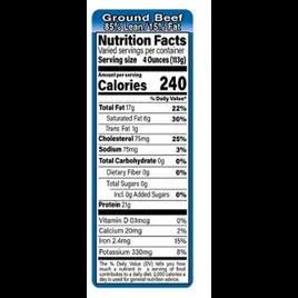 Ground Beef FDA 85/15 Label 1.5X4.125 IN Blue Black Rectangle Full Border Nutritional Facts 1000/Roll