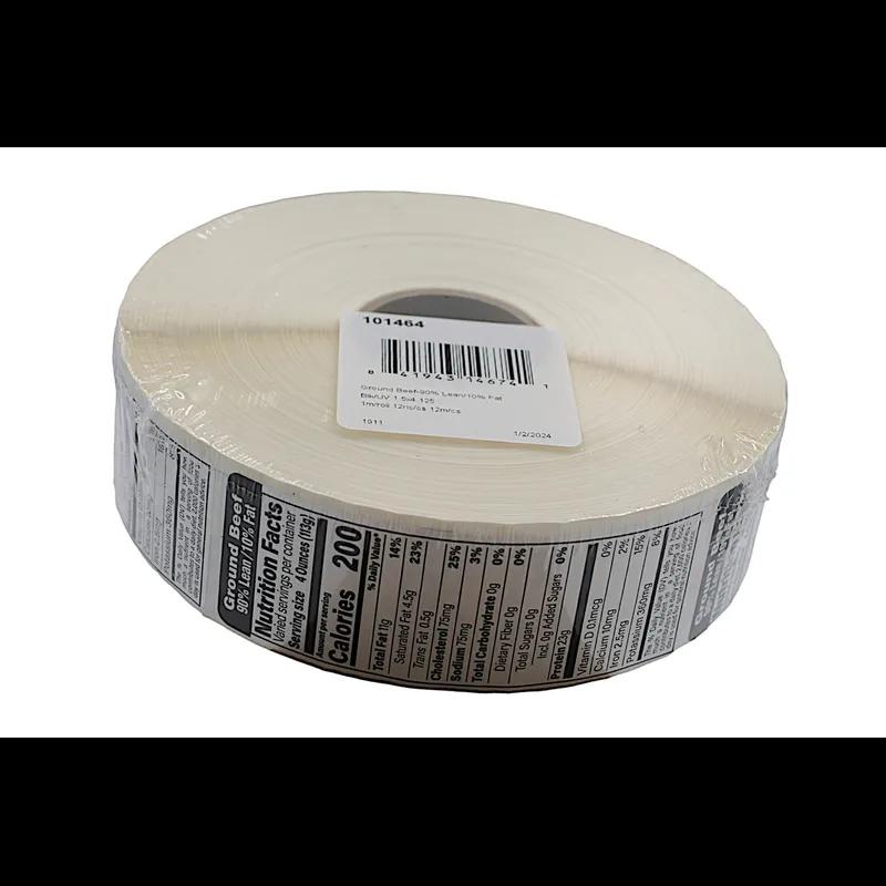 Ground Beef 90% Lean/10% Fat Meat Nutritional Label 1.5X4.125 IN Black UV 1000 Count/Roll 12 Rolls/Case 12000 Count/Case