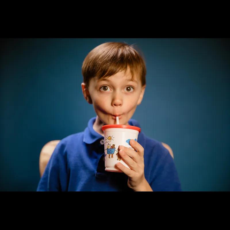 Cold Cup, Lid & Straw Combo Kid With Flat Lid 12 OZ PP Multicolor Recycle Friends With Hole 500/Case