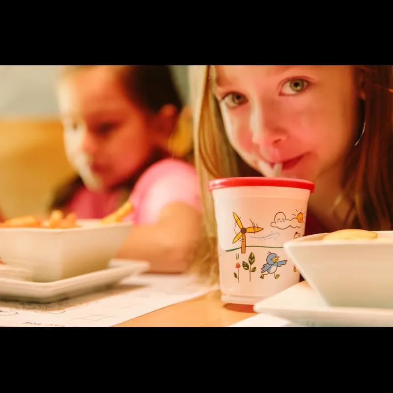 Cold Cup, Lid & Straw Combo Kid With Flat Lid 12 OZ PP Multicolor Recycle Friends With Hole 500/Case