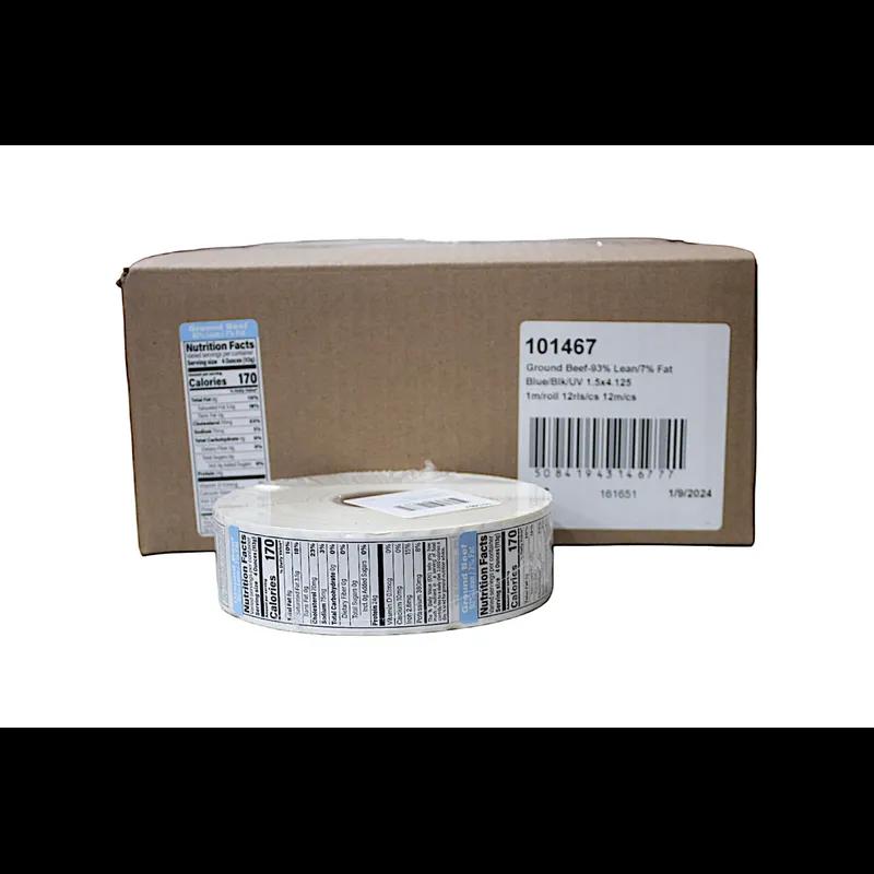 Ground Beef 93/7 Label 1.5X4.125 IN Blue Black 1000/Roll