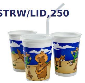 Cup, Lid & Straw Combo Kid With Flat Lid 12 OZ Plastic Multicolor With Hole 250 Count/Pack 1 Packs/Case 250 Count/Case