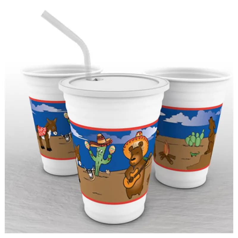 Cup, Lid & Straw Combo Kid With Flat Lid 12 OZ Plastic Multicolor With Hole 250 Count/Pack 1 Packs/Case 250 Count/Case