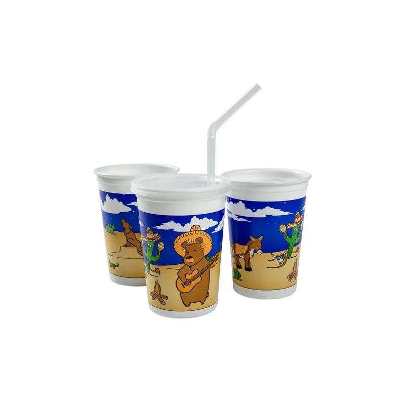 Cup, Lid & Straw Combo Kid With Flat Lid 12 OZ Plastic Multicolor With Hole 250 Count/Pack 1 Packs/Case 250 Count/Case