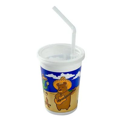 Cup, Lid & Straw Combo Kid With Flat Lid 12 OZ Plastic Multicolor With Hole 250 Count/Pack 1 Packs/Case 250 Count/Case