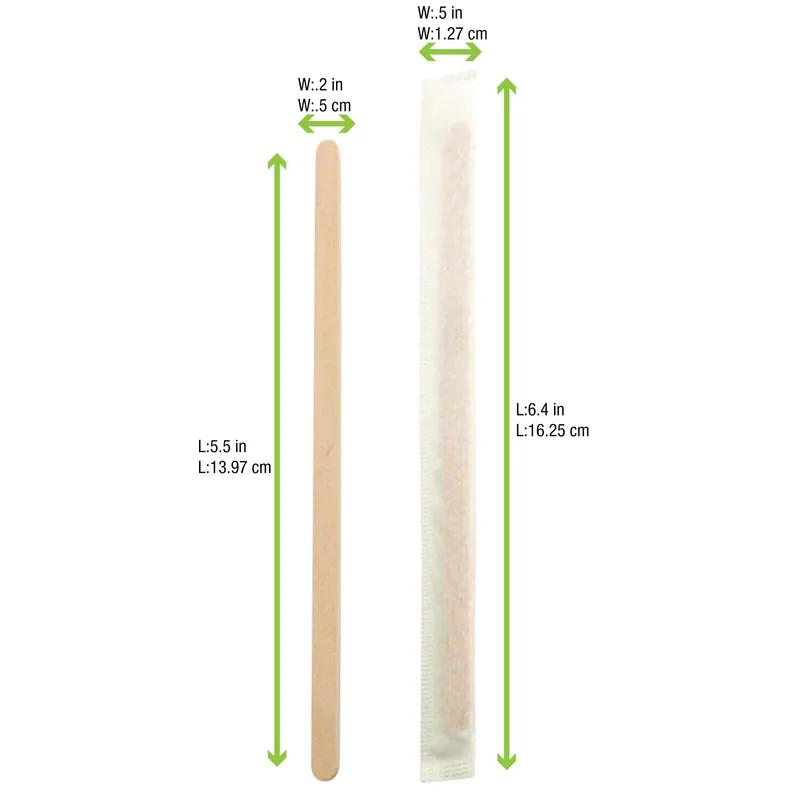 Coffee Coffee Stirrer 5.5X0.2X0.04 IN Wood Natural Wrapped 1000 Count/Pack 10 Packs/Case 10000 Count/Case