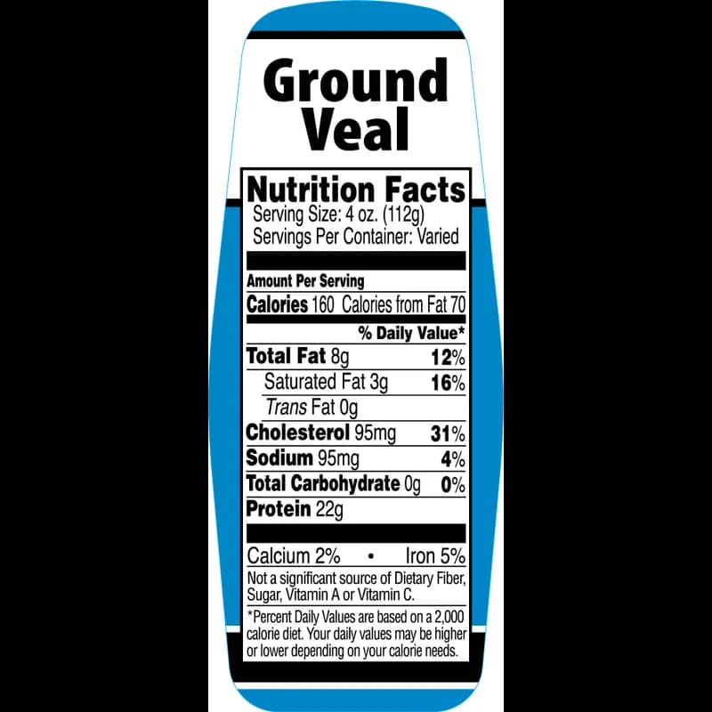 Ground Veal Label Nutritional Facts 500/Roll